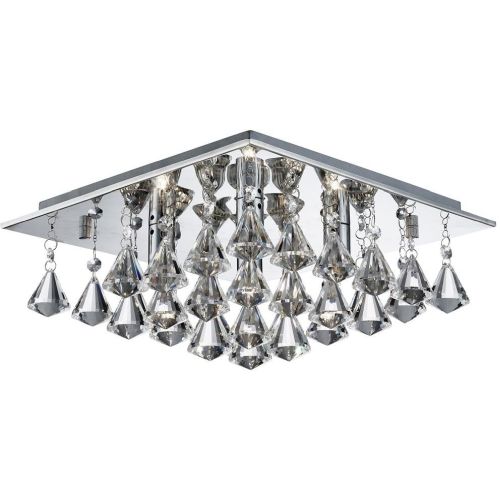 SEARCHLIGHT HANNA 4LT FLUSH CHROME WITH CLEAR CRYSTAL PYRAMID DROPS