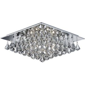 SEARCHLIGHT HANNA 6LT FLUSH CHROME WITH CLEAR CRYSTAL PYRAMID DROPS