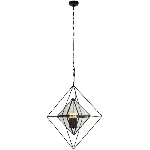 SEARCHLIGHT DIAMOND 3LT CEILING PENDANT - BLACK & CLEAR GLASS