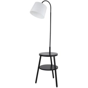 SEARCHLIGHT RIDGE SHELF FLOOR LAMP - BLACK METAL, WOOD & WHITE FABRIC