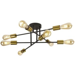 SEARCHLIGHT ARMSTRONG 8LT CEILING LIGHT - BLACK & SATIN BRASS METAL