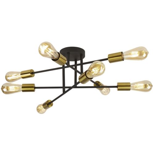 SEARCHLIGHT ARMSTRONG 8LT CEILING LIGHT - BLACK & SATIN BRASS METAL