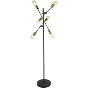 SEARCHLIGHT ARMSTRONG 6LT FLOOR LAMP - BLACK & SATIN BRASS METAL