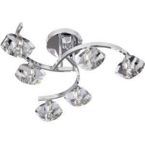 SEARCHLIGHT SCULPTURED ICE II 6LT FLUSH CEILING LIGHT - CHROME & GLASS