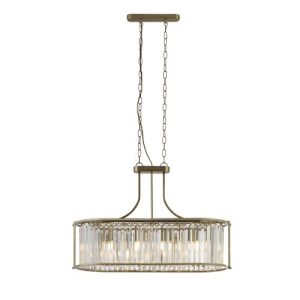 SEARCHLIGHT VICTORIA 5LT OVAL PENDANT, ANTIQUE BRASS WITH CRYSTAL GLASS