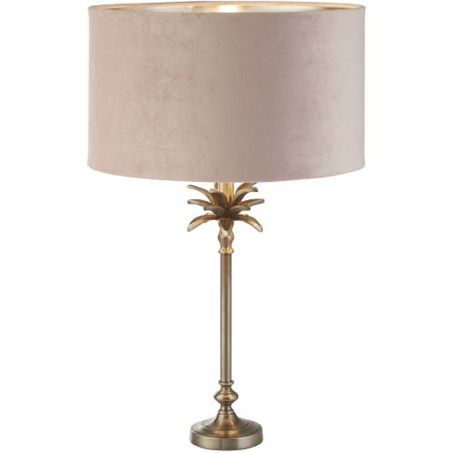 SEARCHLIGHT PALM TABLE LAMP - ANTIQUE NICKEL METAL & PINK VELVET SHADE
