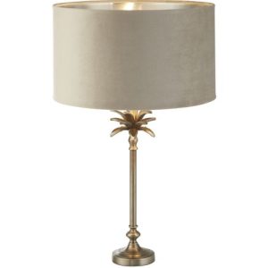 SEARCHLIGHT PALM TABLE LAMP - ANTIQUE NICKEL METAL & TAUPE VELVET SHADE