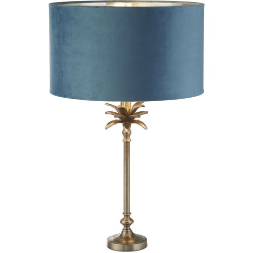 SEARCHLIGHT PALM TABLE LAMP - ANTIQUE NICKEL METAL & TEAL VELVET SHADE