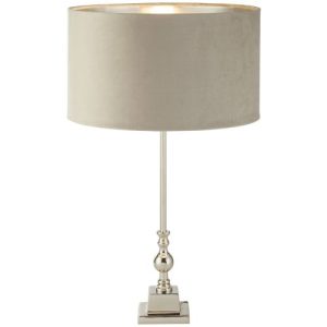 SEARCHLIGHT WHITBY TABLE LAMP - CHROME METAL & TAUPE VELVET SHADE