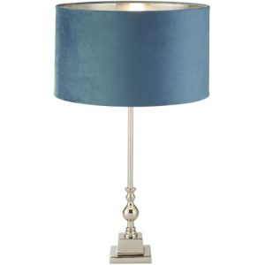 SEARCHLIGHT WHITBY TABLE LAMP - CHROME METAL & TEAL VELVET SHADE