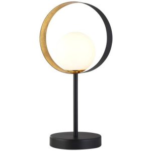 SEARCHLIGHT ORBITAL TABLE LAMP - BLACK METAL, GOLD LEAF & OPAL GLASS
