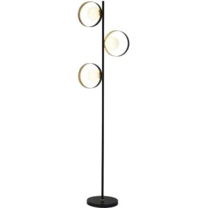 SEARCHLIGHT ORBITAL 3LT FLOOR LAMP -MATT BLACK & GOLD LEAF, OPAL GLASS