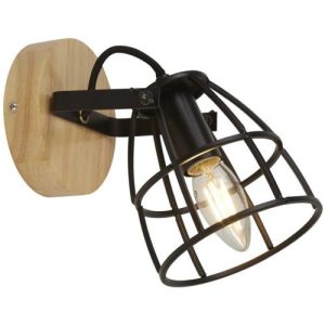 SEARCHLIGHT VISION ROUND WALL LIGHT - MATT BLACK METAL & WOOD