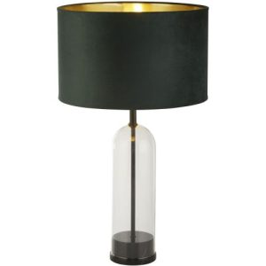 SEARCHLIGHT OXFORD TABLE LAMP-GLASS, BLACK METAL, MARBLE & GREEN VELVET