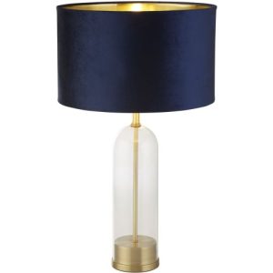 SEARCHLIGHT OXFORD TABLE LAMP- GLASS, BRASS METAL & NAVY VELVET SHADE