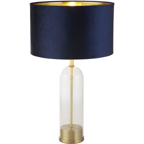 SEARCHLIGHT OXFORD TABLE LAMP- GLASS, BRASS METAL & NAVY VELVET SHADE