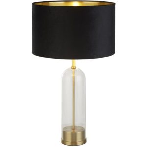 SEARCHLIGHT OXFORD TABLE LAMP - GLASS, BRASS METAL & BLACK VELVET SHADE