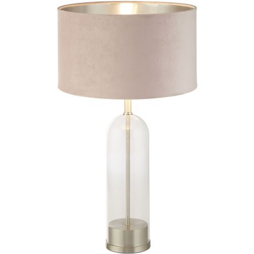 SEARCHLIGHT OXFORD TABLE LAMP - GLASS, SATIN NICKEL & PINK VELVET SHADE