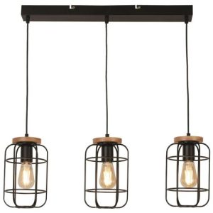 SEARCHLIGHT VISION 3LT BAR PENDANT - MATT BLACK METAL & WOOD