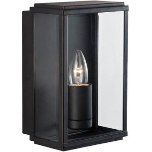 SEARCHLIGHT BOX OUTDOOR WALL & PORCH LIGHT - BLACK METAL & GLASS