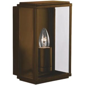 SEARCHLIGHT BOX OUTDOOR WALL & PORCH LIGHT - RUSTIC BROWN & GLASS