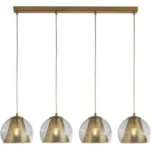 SEARCHLIGHT CONIO 4LT CEILING PENDANT - SATIN BRASS METAL & GLASS
