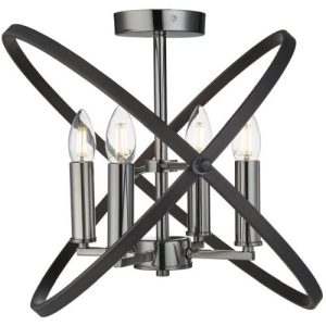 SEARCHLIGHT HOOPLA 4LT SEMI-FLUSH CEILING LIGHT - PEWTER METAL