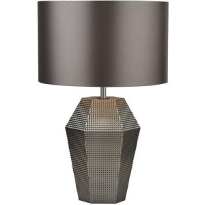 SEARCHLIGHT LUCY TABLE LAMP - SMOKED GLASS & SATIN SHADE