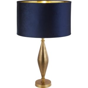 SEARCHLIGHT RYE TABLE LAMP - ANTIQUE BRASS METAL & NAVY VELVET SHADE