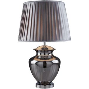 SEARCHLIGHT ELINA TABLE LAMP - SMOKE GLASS, CHROME, PEWTER PLEATED SHADE