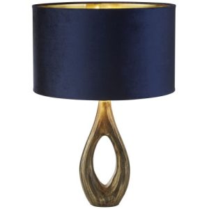 SEARCHLIGHT BUCKLOW TABLE LAMP- ANTIQUE BRASS METAL & NAVY VELVET SHADE
