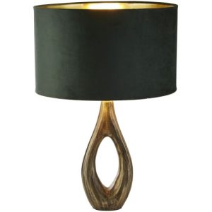 SEARCHLIGHT BUCKLOW TABLE LAMP- ANTIQUE BRASS METAL & GREEN VELVET SHADE