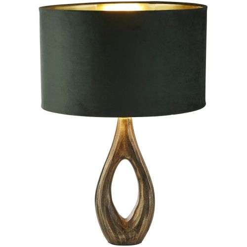 SEARCHLIGHT BUCKLOW TABLE LAMP- ANTIQUE BRASS METAL & GREEN VELVET SHADE