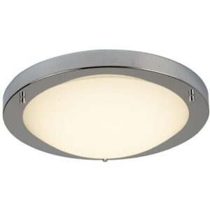 SEARCHLIGHT GENEVA LED BATHROOM FLUSH - SATIN SILVER & OPAL GLASS, IP44