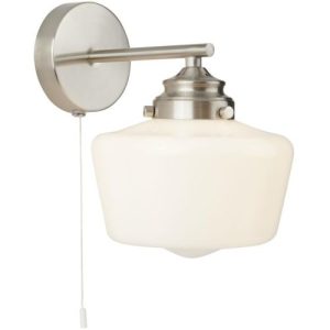 SEARCHLIGHT SCHOOL HOUSE WALL LIGHT - SILVER & OPAL GLASS