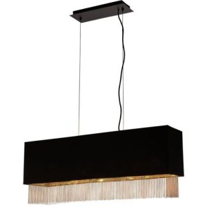 SEARCHLIGHT FRINGE 4LT CEILING PENDANT - BLACK SHADE & GOLD CHAIN