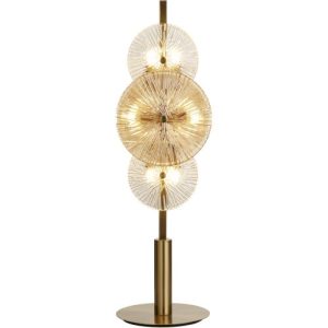 SEARCHLIGHT WAGON WHEEL 6LT TABLE LAMP- BRONZE METAL, CLEAR, AMBER GLASS