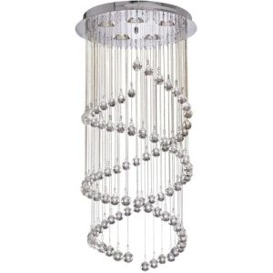 SEARCHLIGHT HALLWAY 5LT 80CM MULTI-DROP PENDANT - CHROME & CRYSTAL BALLS