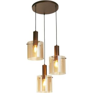 SEARCHLIGHT SWEDEN 3LT MULTI-DROP PENDANT - MOCHA METAL & AMBER GLASS
