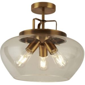 SEARCHLIGHT BOULE 3LT SEMI FLUSH CEILING LIGHT - BRONZE & CLEAR GLASS