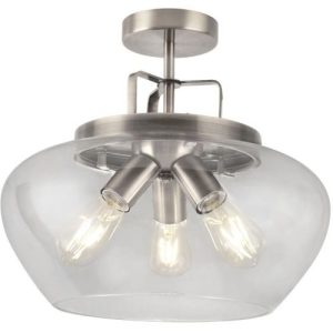SEARCHLIGHT BOULE 3LT SEMI FLUSH CEILING LIGHT - SILVER & CLEAR GLASS