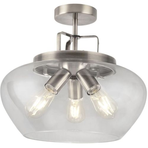 SEARCHLIGHT BOULE 3LT SEMI FLUSH CEILING LIGHT - SILVER & CLEAR GLASS