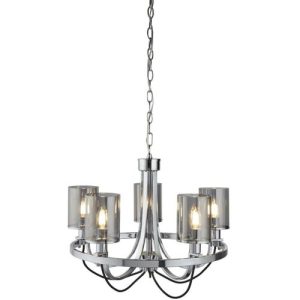 SEARCHLIGHT CATALINA 5LT CEILING PENDANT - CHROME & SMOKED GLASS SHADES