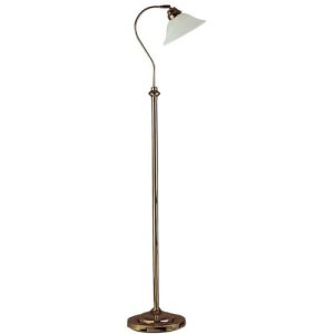SEARCHLIGHT ADJUSTABLE FLOOR LAMP - ANTIQUE BRASS & SCAVO GLASS SHADE