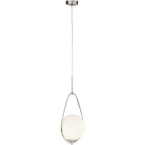 SEARCHLIGHT AVALON CEILING PENDANT - SATIN SILVER & OPAL GLASS