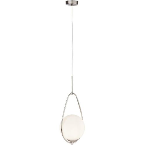 SEARCHLIGHT AVALON CEILING PENDANT - SATIN SILVER & OPAL GLASS
