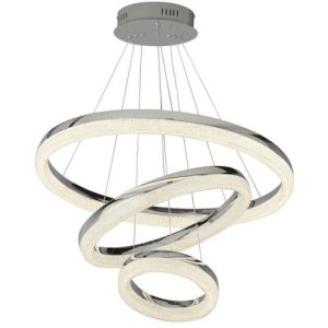 SEARCHLIGHT CIRCLE 3LT LED CEILING PENDANT - CHROME & CRUSHED ICE