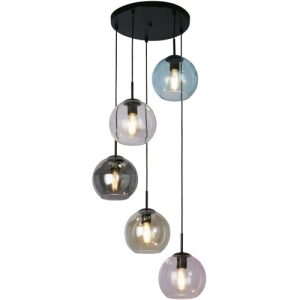 SEARCHLIGHT MARDI GRAS II 5LT PENDANT - BLACK METAL & COLOURED GLASS