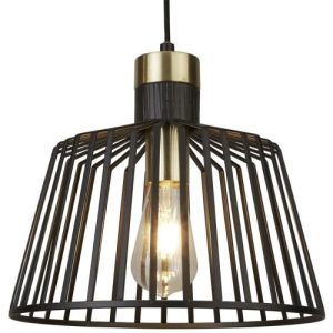 SEARCHLIGHT BIRD CAGE CEILING PENDANT - BLACK METAL & SATIN BRASS