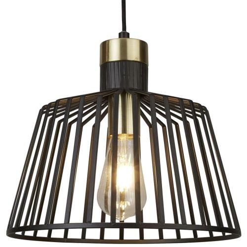 SEARCHLIGHT BIRD CAGE CEILING PENDANT - BLACK METAL & SATIN BRASS